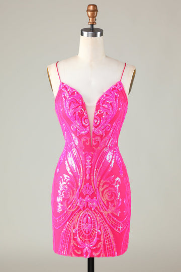 Fucsia Tirantes de Espagueti Vestido de Cóctel